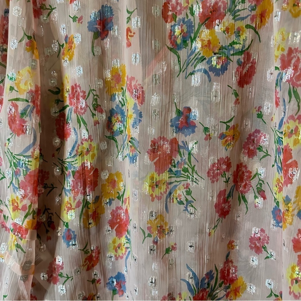 Lipsy Button-Front Multicolour Metallic Floral Top Boho Cottagecore Size 10 - Picture 10 of 14